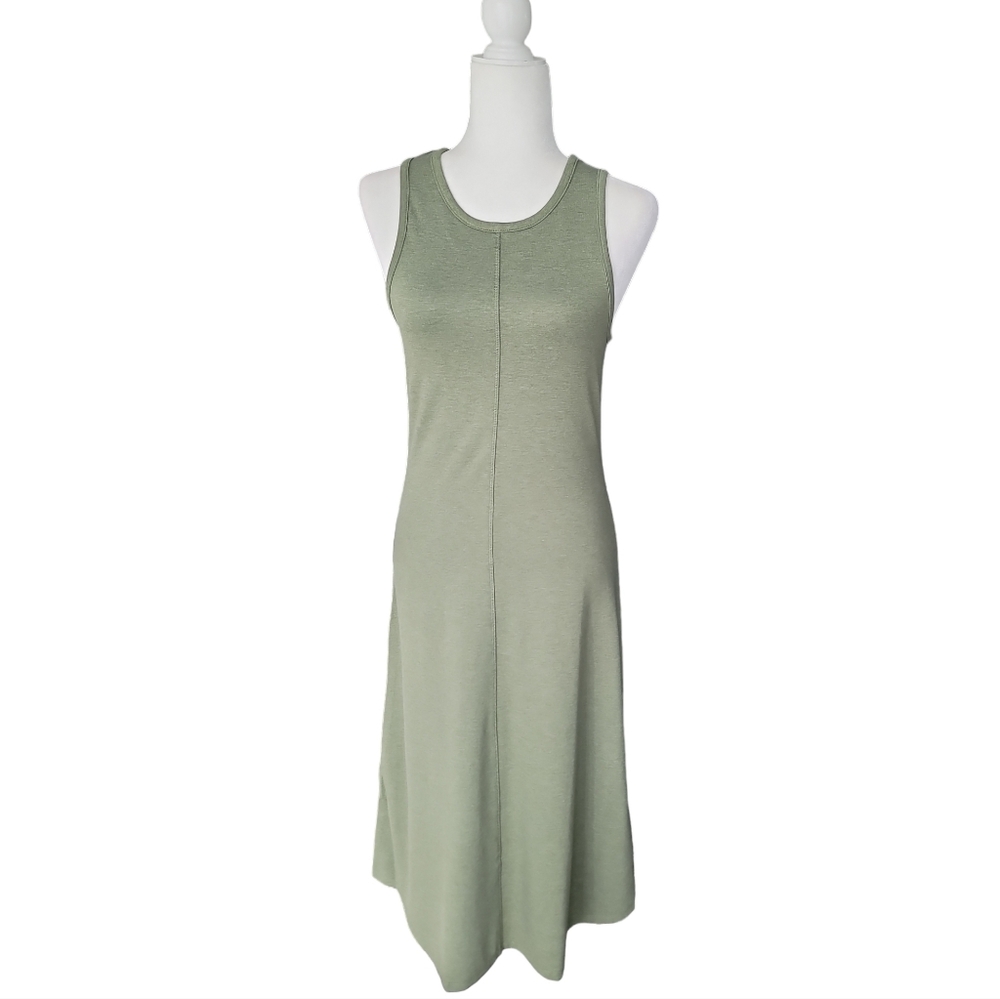 lunya NEW Restore Fitted Dress Size Medium Color Humble Green Heather - Picture 3 of 9